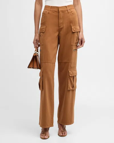 Alice And Olivia Cay Baggy Denim Cargo Trousers In Camel