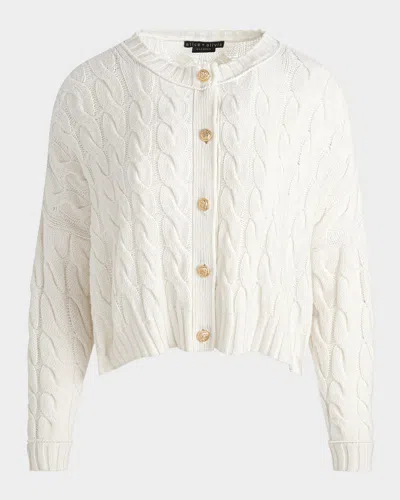 Alice And Olivia Cecilie Cropped Cable-knit Cardigan In Ecru