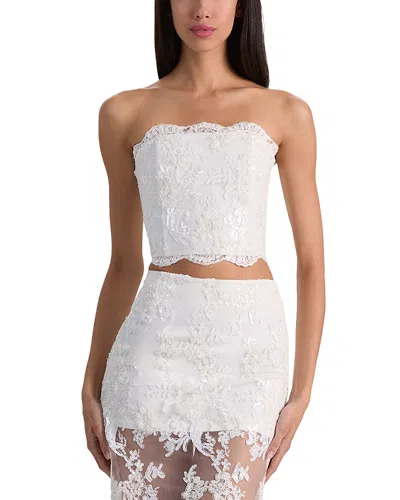 Alice And Olivia Ceresi Embellished Lace Strapless Crop Top In White