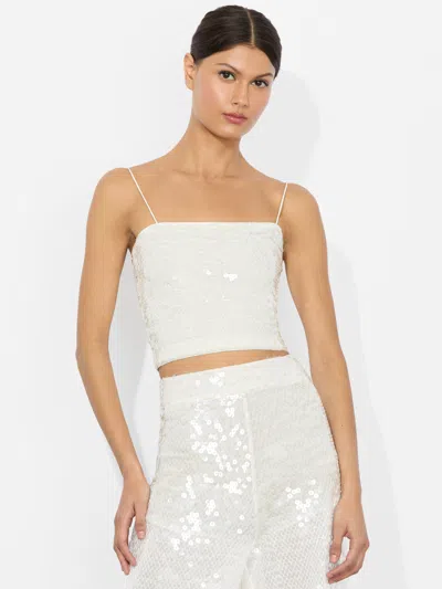 Alice And Olivia Ceresi Embellished Top In Off White/clear
