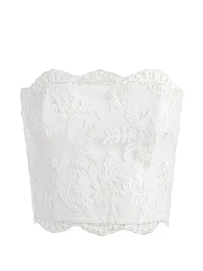 Alice And Olivia Ceresi Embellished Lace Strapless Crop Top In White