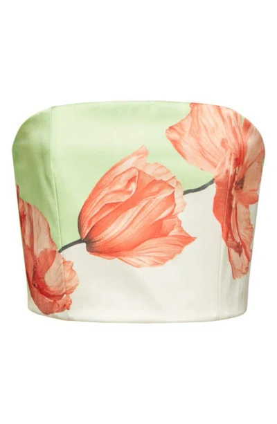 Alice And Olivia Women's Floral Satin Strapless Crop Top In Dream Life Sharp Green