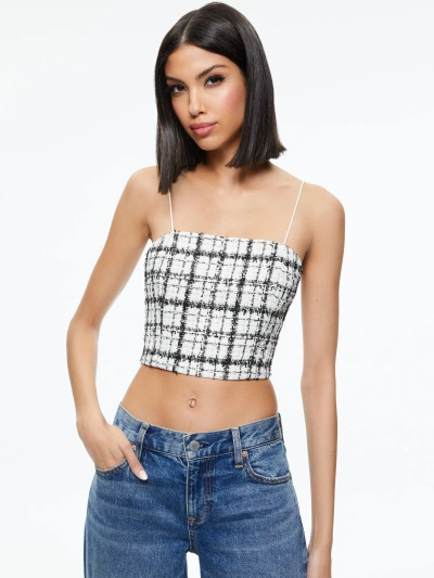 Alice And Olivia Ceresi Tweed Cropped Top In Off White/black