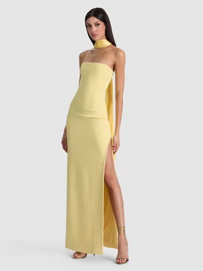 Alice And Olivia Chana Strapless Side-slit Maxi Dress In Brown