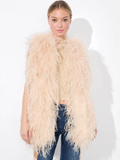 Alice And Olivia Chanda Oversized Feather Vest In Champagne