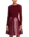 Alice And Olivia Chara Croc Embossed Pleated Dress In Oxblood In Burgundy