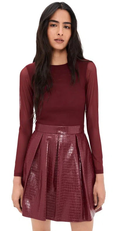 Alice And Olivia Chara Faux Croc Pleated Party Dress Oxblood In Burgundy