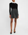 Alice And Olivia Chara Pinstripe Long-sleeve Minidress In Black In Multi