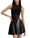 Alice And Olivia Chara Mesh Drop Waist Mixed Media Dress In Black