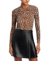 Alice And Olivia Delaina Mesh Long Sleeve Top In Leopard Black
