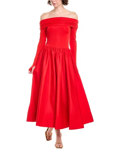 Alice And Olivia Chara Off The Shoulder Flared Midi Dress In Red