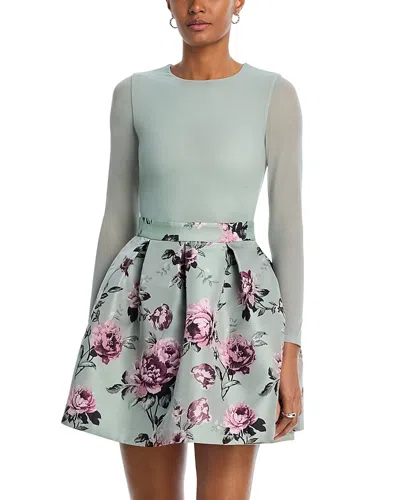 Alice And Olivia Chara Pleated Skirt Party Dress In Sage Multi