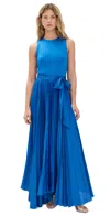 Alice And Olivia Chara Sleeveless Pleated Maxi Dress True Blue In Blue