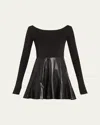 Alice And Olivia Chara Mixed Media Mini Dress In Arden Vgn Lthr Mini Dress