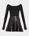 Alice And Olivia Chara Mixed Media Mini Dress In Arden Vgn Lthr Mini Dress