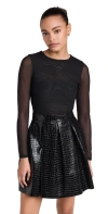 ALICE AND OLIVIA CHARA VEGAN LEATHER PLEAT PARTY DRESS BLACK