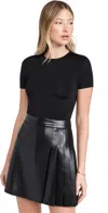 Alice And Olivia Chara Vegan Leather Short-sleeve Pleated Mini Dress In Black
