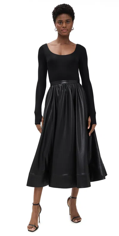 Alice And Olivia Chara Vegan Leather Scoop Neck Midi Dress Black