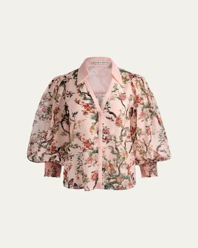 Alice And Olivia Charis Floral Button-front Blouse In Pink