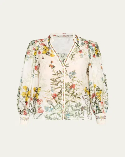 Alice And Olivia Charis Floral Button-front Blouse In Neutral