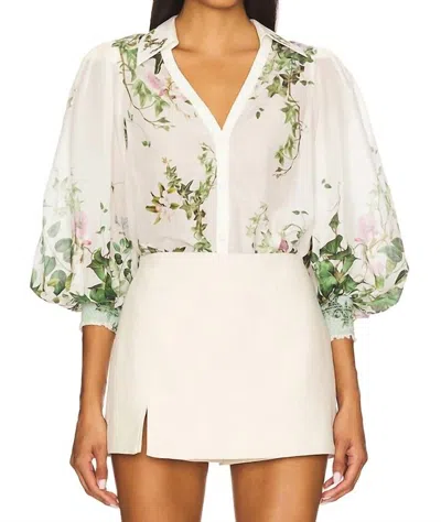 Alice And Olivia Charis Long Sleeve Blouse In Ivy Romance In White