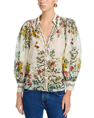 Alice And Olivia Charis Long Sleeve Button Down Blouse In Multi