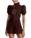 Alice And Olivia Chase Puff Sleeve Ruffle Neck Sweater In Brown