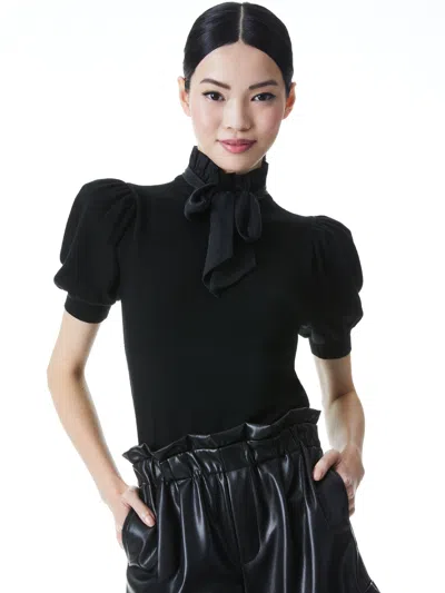 Alice And Olivia Chase Puff Sleeve Sweater In Black