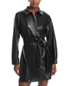 Alice And Olivia Chassidy Vegan Leather Mini Shirtdress In Black