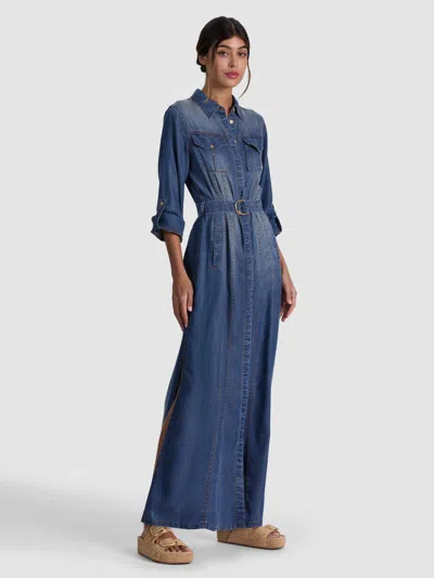 Alice And Olivia Chassidy Maxi Denim Dress In Blue