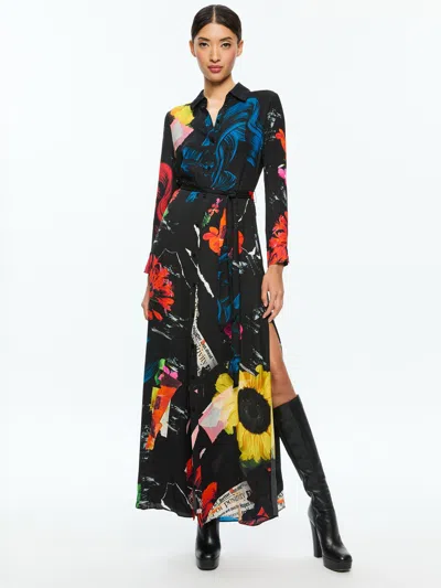 Alice And Olivia Chassidy Maxi Shirt Dress In Multicoloured