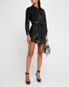 Alice And Olivia Chassidy Vegan Leather Mini Shirtdress In Black