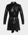 Alice And Olivia Chassidy Vegan Leather Mini Shirtdress In Black