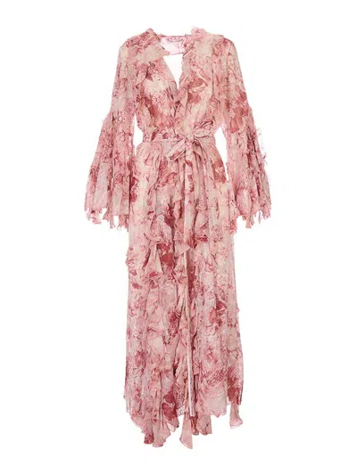 Alice And Olivia Cher Ruffle Maxi Robe In Pink