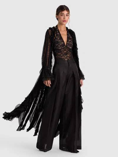 Alice And Olivia Cher Ruffle Maxi Robe In Black