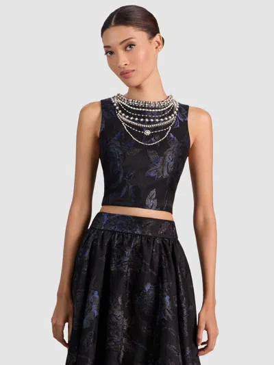 Alice And Olivia Cherra Embellished Crop Top In Black
