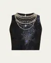Alice And Olivia Cherra Embellished Floral Jacquard Crop Top In Black