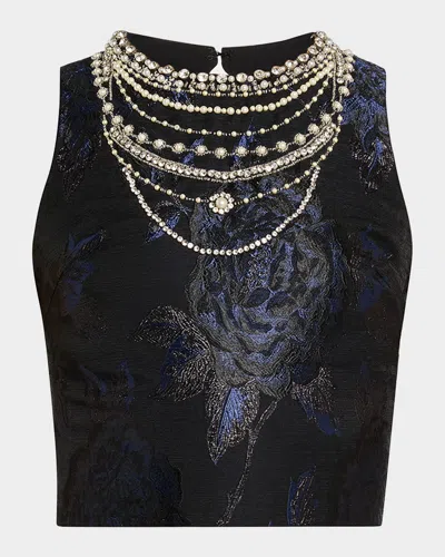 ALICE AND OLIVIA CHERRA EMBELLISHED FLORAL JACQUARD CROP TOP