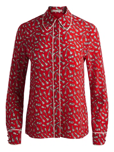 ALICE AND OLIVIA WILLA CHESS-PRINT PIPED SHIRT