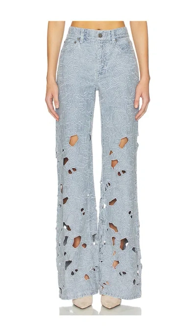 Alice And Olivia Chic High Rise Embroidered Eyelet Jeans In Rockstblue In Blue