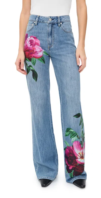 Alice And Olivia Chic Full Length Jeans Denver Bright Blue/emprs Bloom