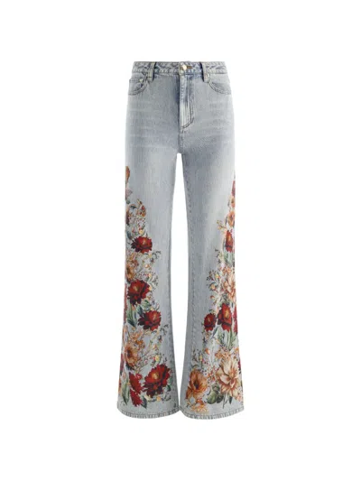 Alice And Olivia Chic High-rise Floral-print Jeans In Blue