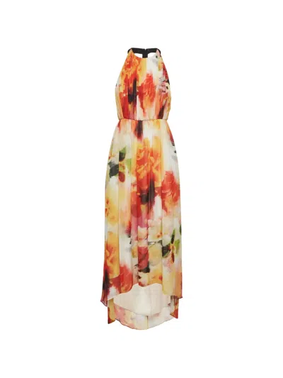 Pre-owned Alice And Olivia Chiffon Leather-trim Maxi Dress In Orange