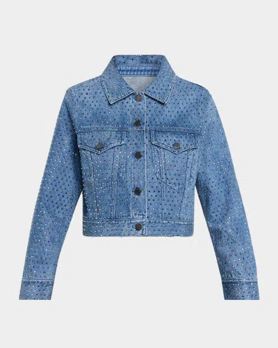 Alice And Olivia Chloe Embellished Denim Jacket In Blue