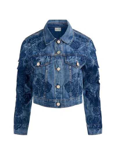 Alice And Olivia Chloe Embroidered Denim Jacket In Blue