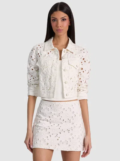 Alice And Olivia Chloe Laser-cut Denim Jacket In Neutral