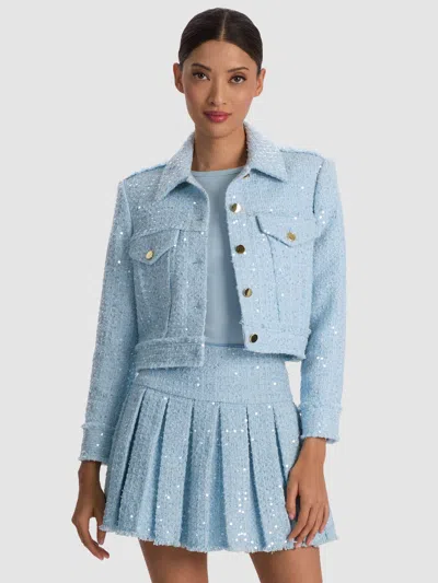 Alice And Olivia Chloe Sparkle Tweed Cropped Jacket In Blue