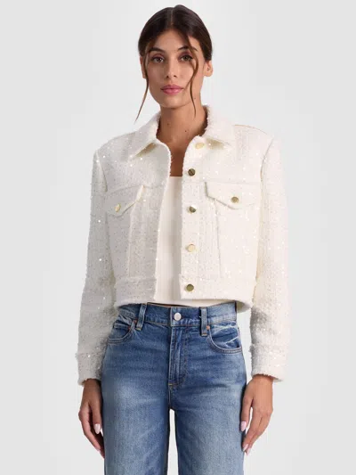 Alice And Olivia Chloe Tweed Jacket In White