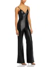 Alice And Olivia Christena Womens Faux Leather Wide Leg Jumpsuit In Black