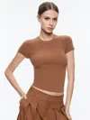 Alice And Olivia Short-sleeve Knitted Top In Camel